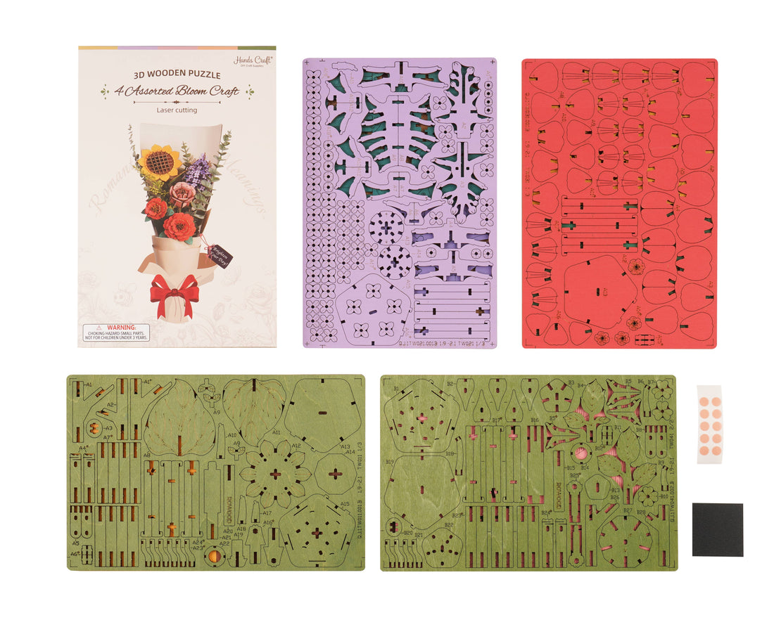 3D Wooden Flower Puzzle Pack