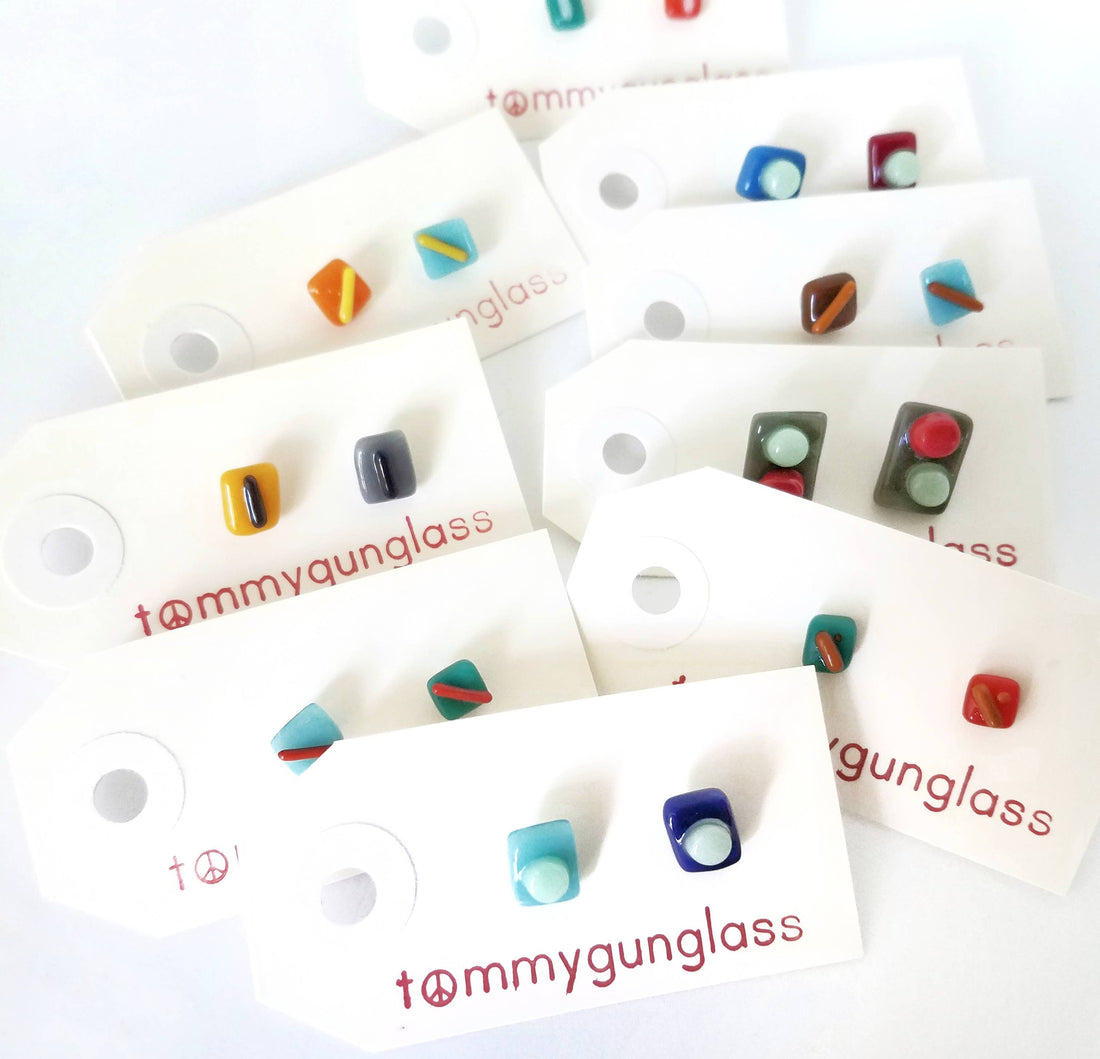 Mismatched Glass Stud Earrings
