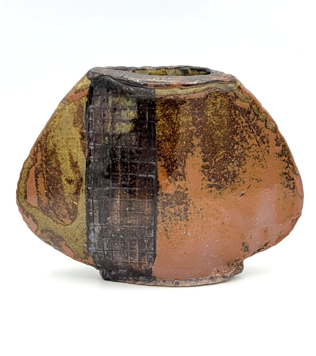 Inverted Heart Shaped Vase: Brown and Green