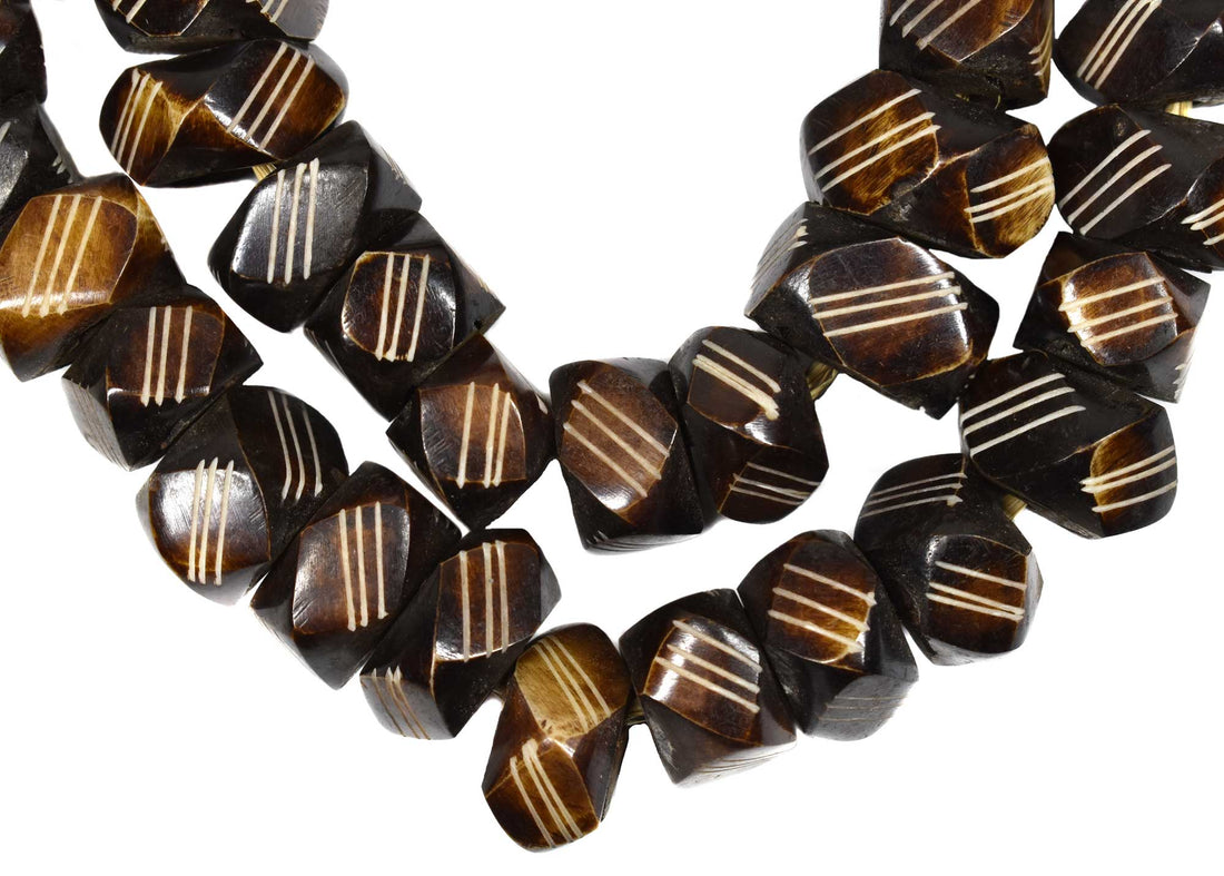 Polished Brown Carved Bone Beads 139043