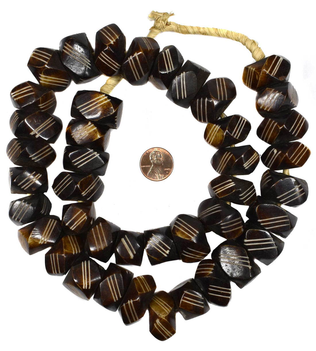 Polished Brown Carved Bone Beads 139043