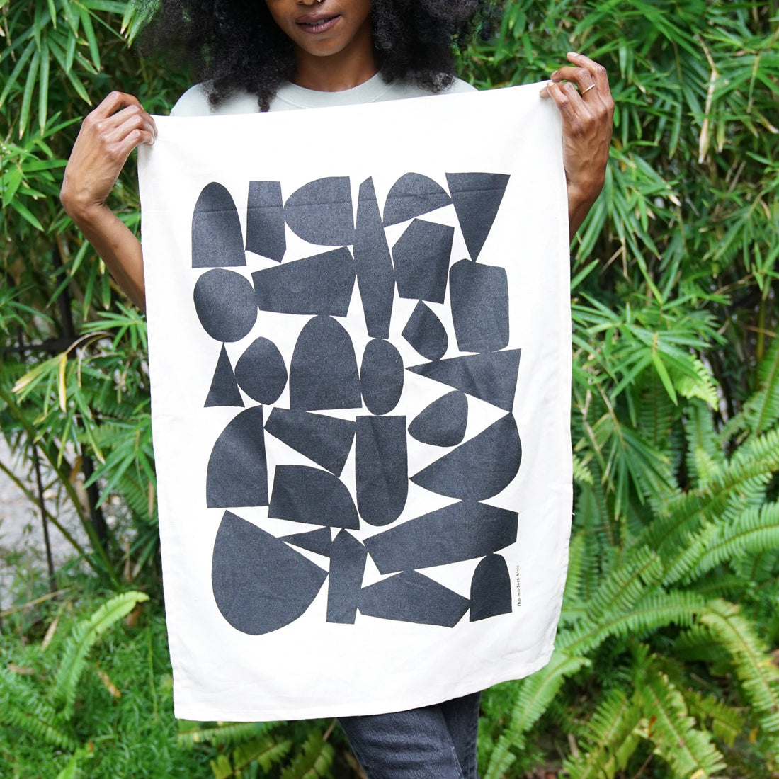 Constructed Shapes Screen-Printed Natural Cotton Tea Towel
