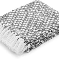 Seafoam and White Herringbone Throw Blanket