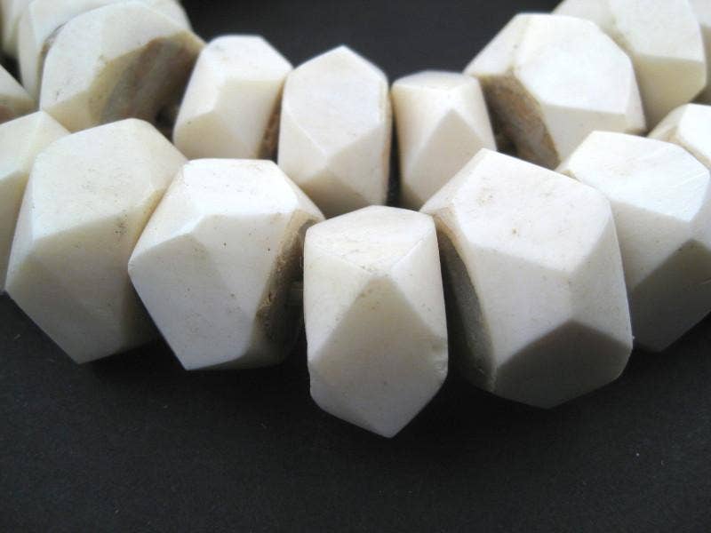 Faceted White Bone Bead Necklace