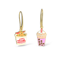 Cup Noodle & Boba Earrings - Gold Junk Food Statement