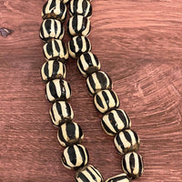 Decorative Cameroonian Bone Beads | Black Stripes + Ivory
