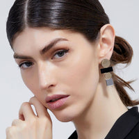 Bauhaus Earrings Large - Silver/Black/Gold