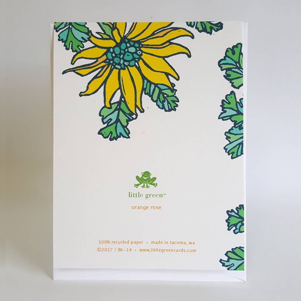 Botanical Orange Rose Blank Note Card