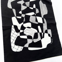 Opposite Shapes Screen-Printed Black Cotton Tea Towel