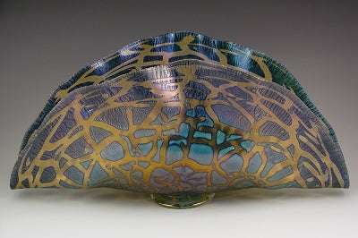 Glass Clam Shell Bowl-Cobalt Iris Gold Crackle