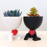 Large Black Flowerpot Person with Heart