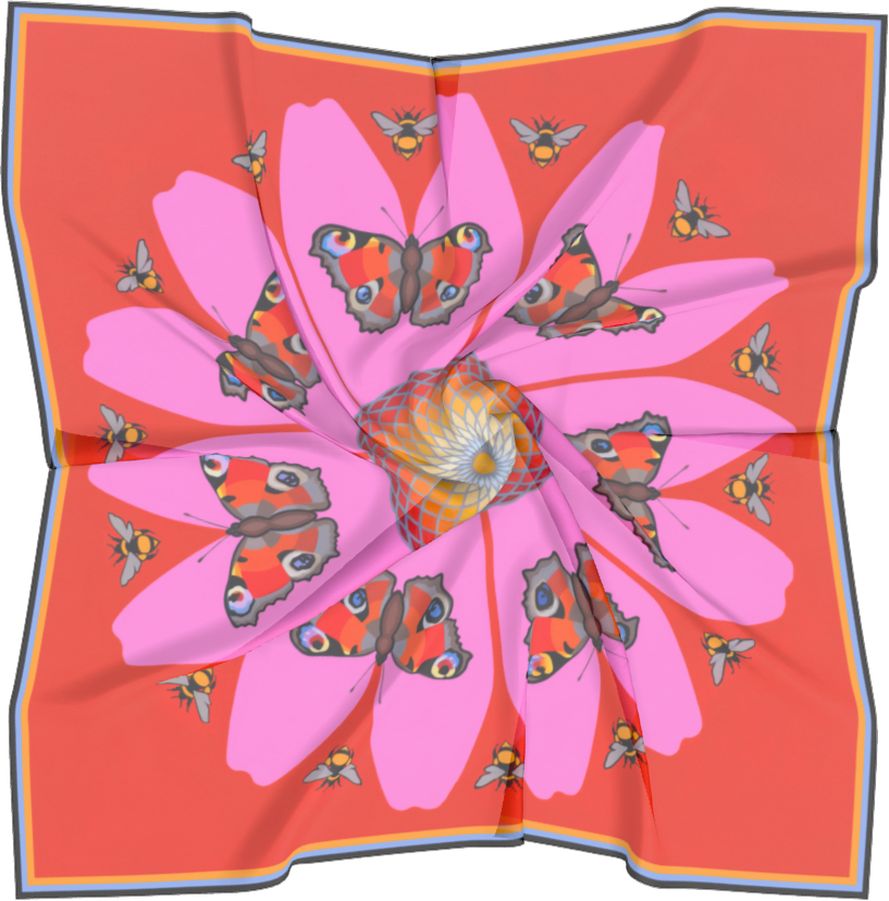 Tricia Wright Silk Scarf with Peacock Butterflies