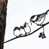 Chickadee & Chicks Metal Garden Art