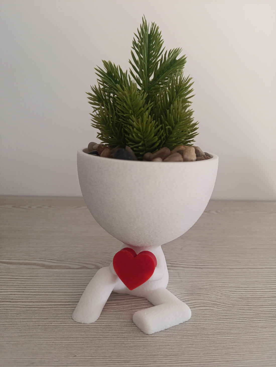 Large White Flowerpot Person with Heart