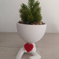 Large White Flowerpot Person with Heart