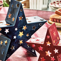 Large Enamel Blue Star Led Tealight Holder