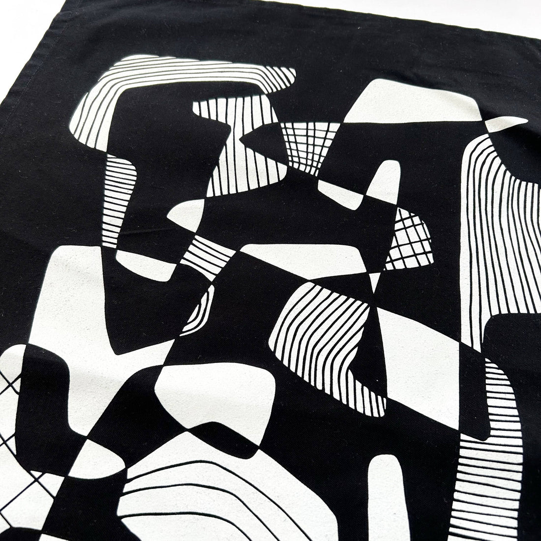 Opposite Shapes Screen-Printed Black Cotton Tea Towel