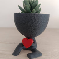 Large Black Flowerpot Person with Heart