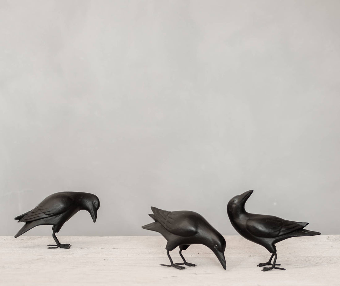 Mini Crow Trio- 3"H - Hand Carved Ornament