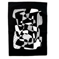 Opposite Shapes Screen-Printed Black Cotton Tea Towel