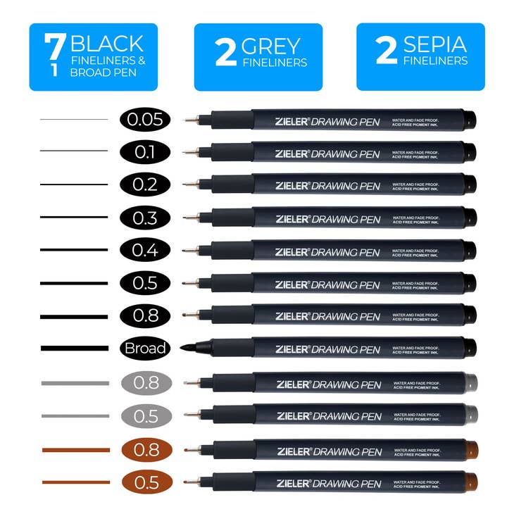 Fineliner Drawing Pens Set of 12