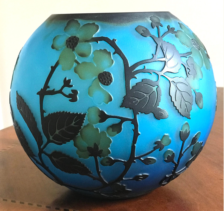 3 Layered Hand cut Cameo Glass Vase