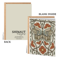 Moth with Red Flowers & Leaf Vines Art Nouveau Greeting Card