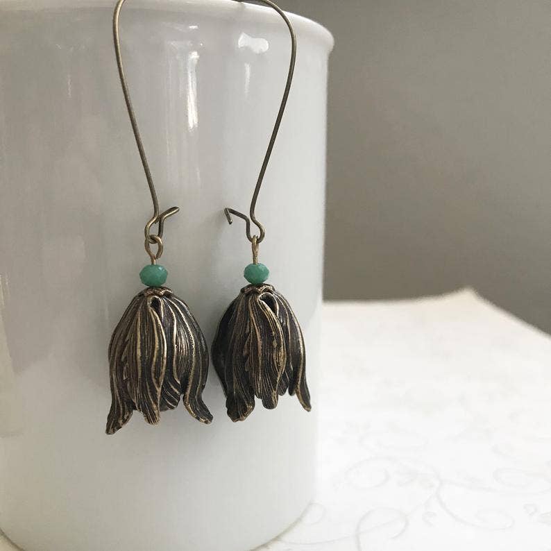 Brass tulip earrings, Art Nouveau