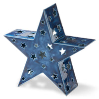 Large Enamel Blue Star Led Tealight Holder