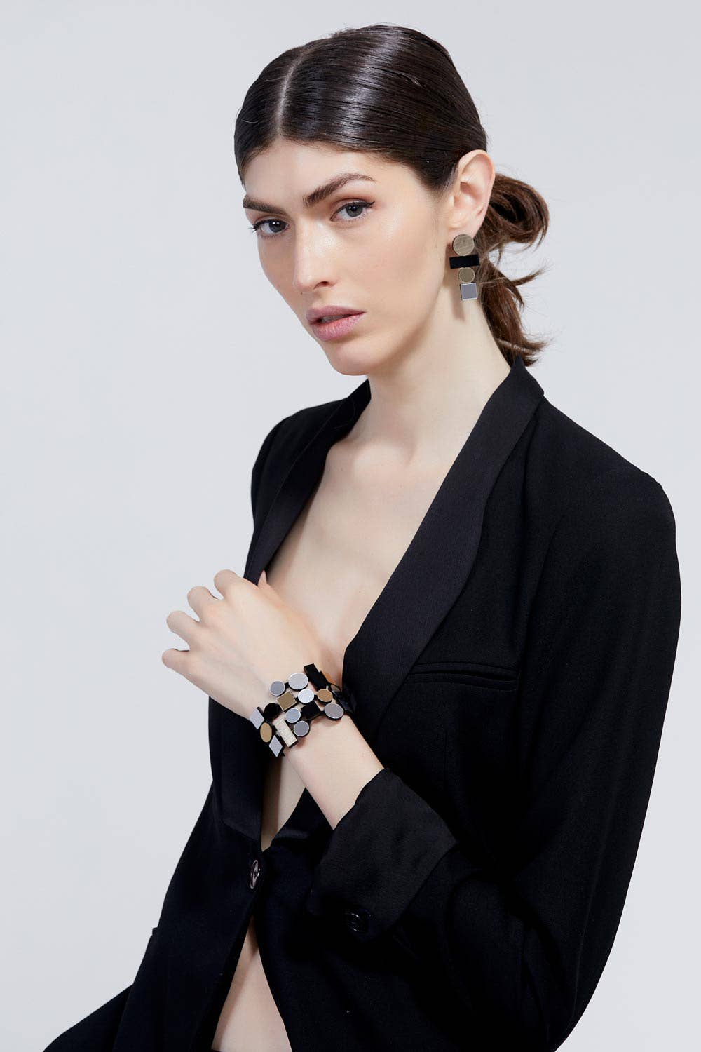 Bauhaus Acrylic Bracelet - Silver/Black/Gold: Large