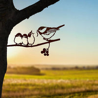 Chickadee & Chicks Metal Garden Art