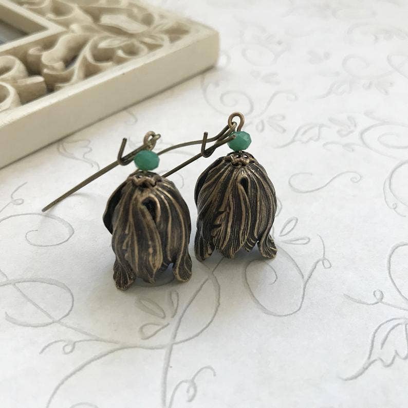 Brass tulip earrings, Art Nouveau