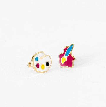 Paint Brush & Palette Stud Earrings