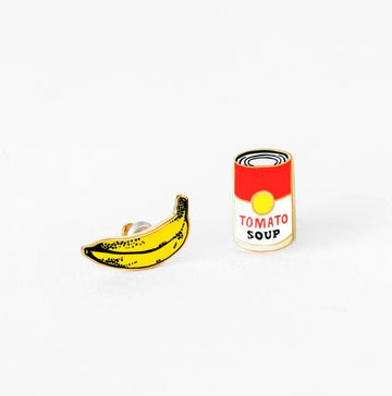 Pop Art Banana and Soup Stud Earrings