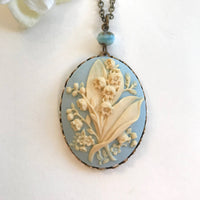 Light Blue Lily Of The Valley Cameo Necklace