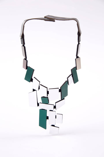 Piet V Necklace - Silver + Green: Small
