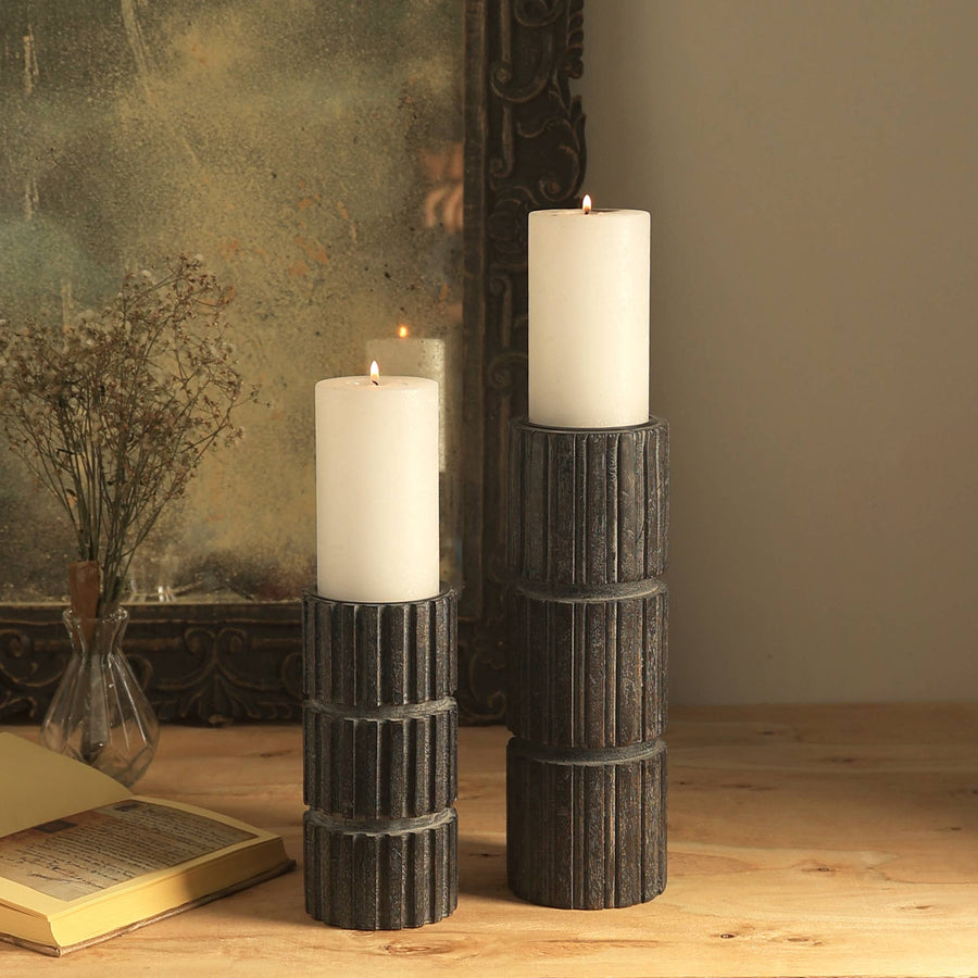 Round Wood Candle Holder 4x8"