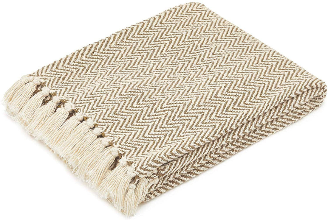 Cream Herringbone Throw Blanket