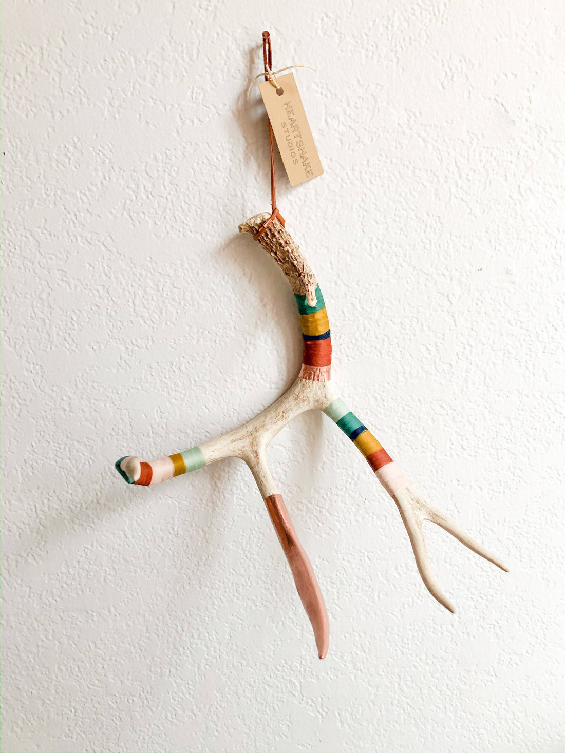 Large Whitetail Wool Wrapped Deer Antler with Copper