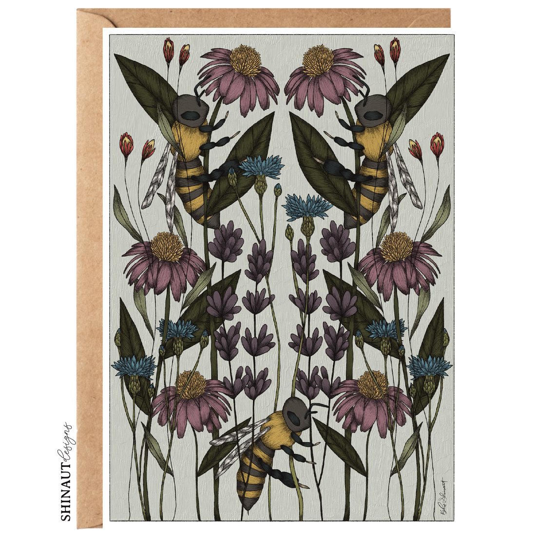 Bee Garden with Wildflowers Art Nouveau Greeting Card