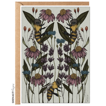 Bee Garden with Wildflowers Art Nouveau Greeting Card