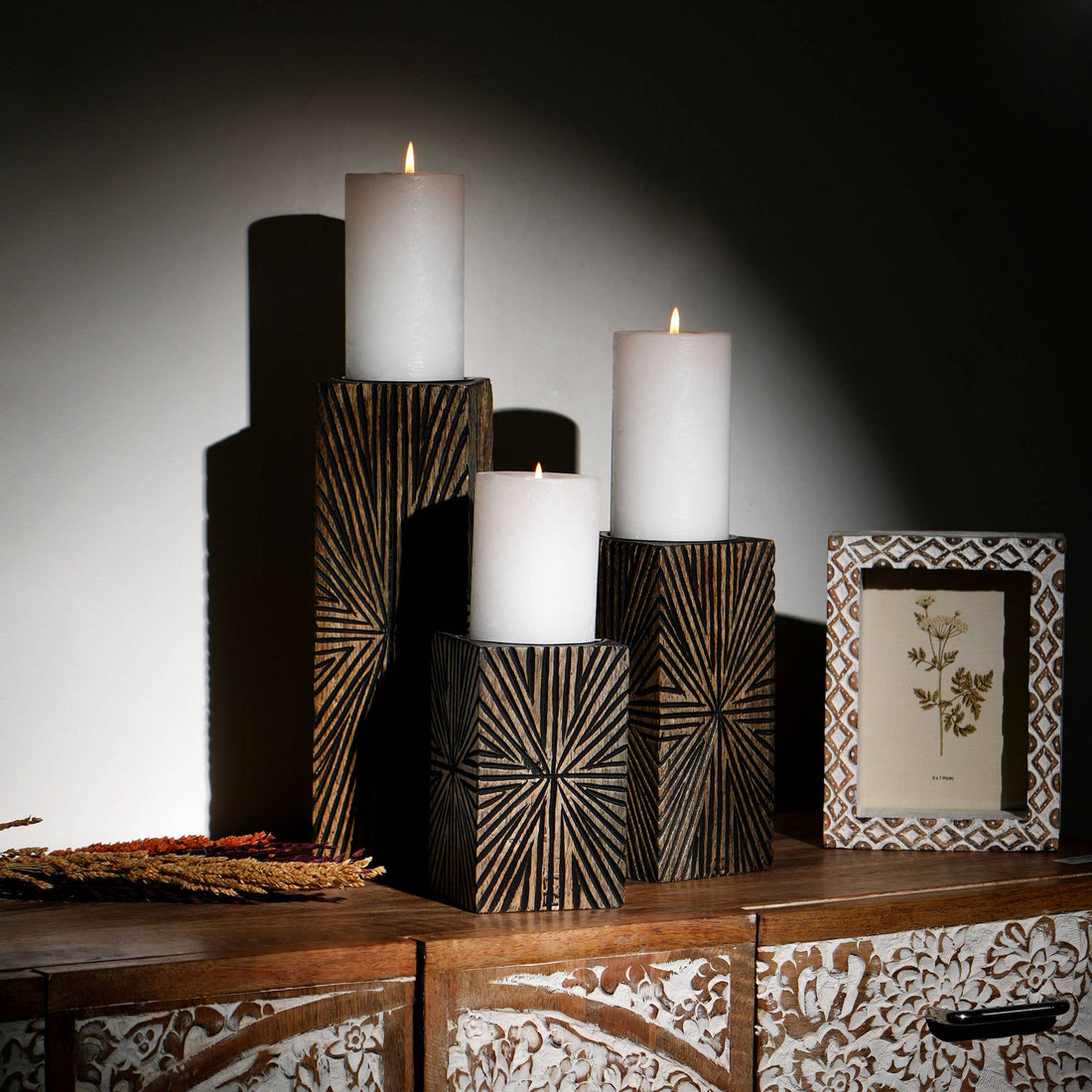 Square Wood Candle Holder 4x12"