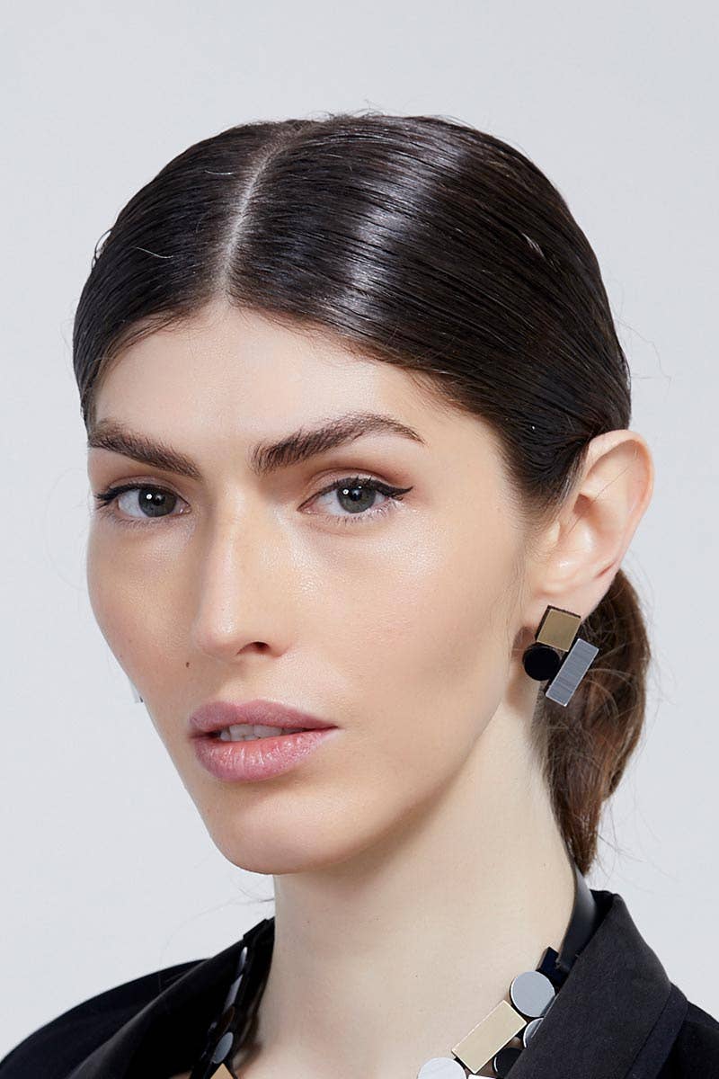Bauhaus Earrings Small - Silver/Black/Gold