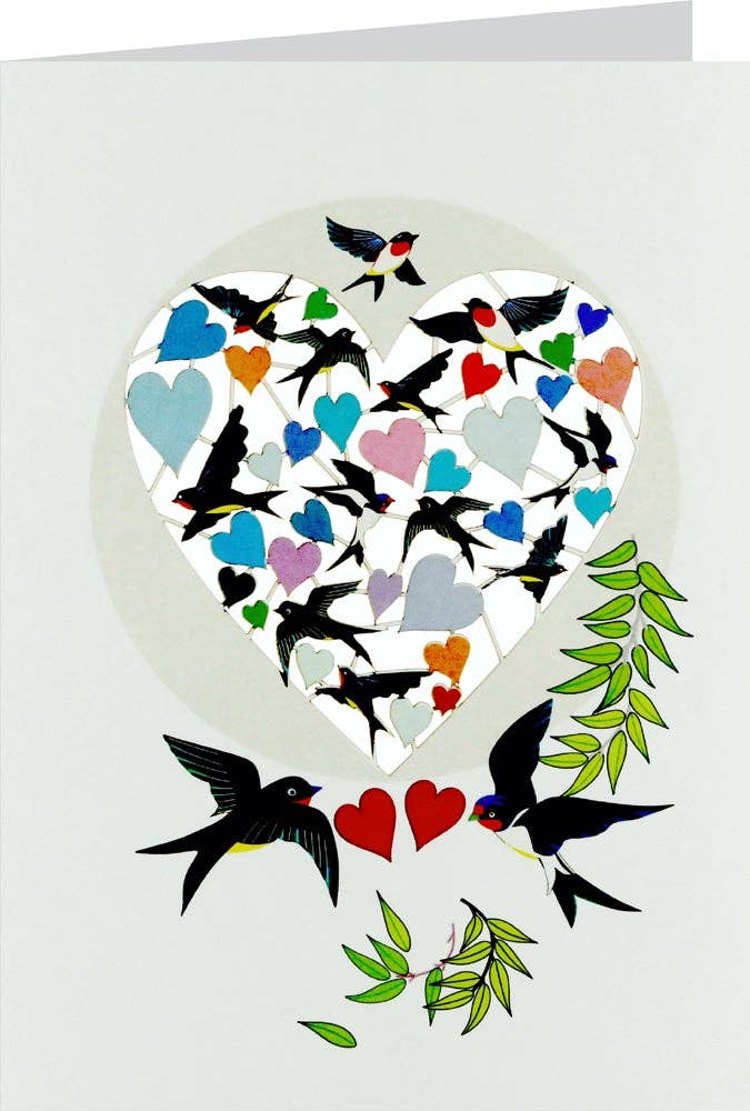 Black Swallows Heart Laser Cut Card