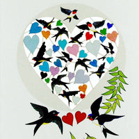 Black Swallows Heart Laser Cut Card