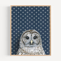 Barred Owl Dark Blue Art Print