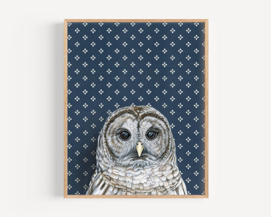 Barred Owl Dark Blue Art Print