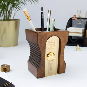 Dark Wooden Sharpener Desk Tidy