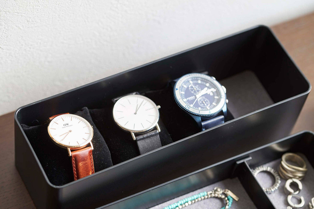 2-Tier Black Stacking Watch and Accessory Case