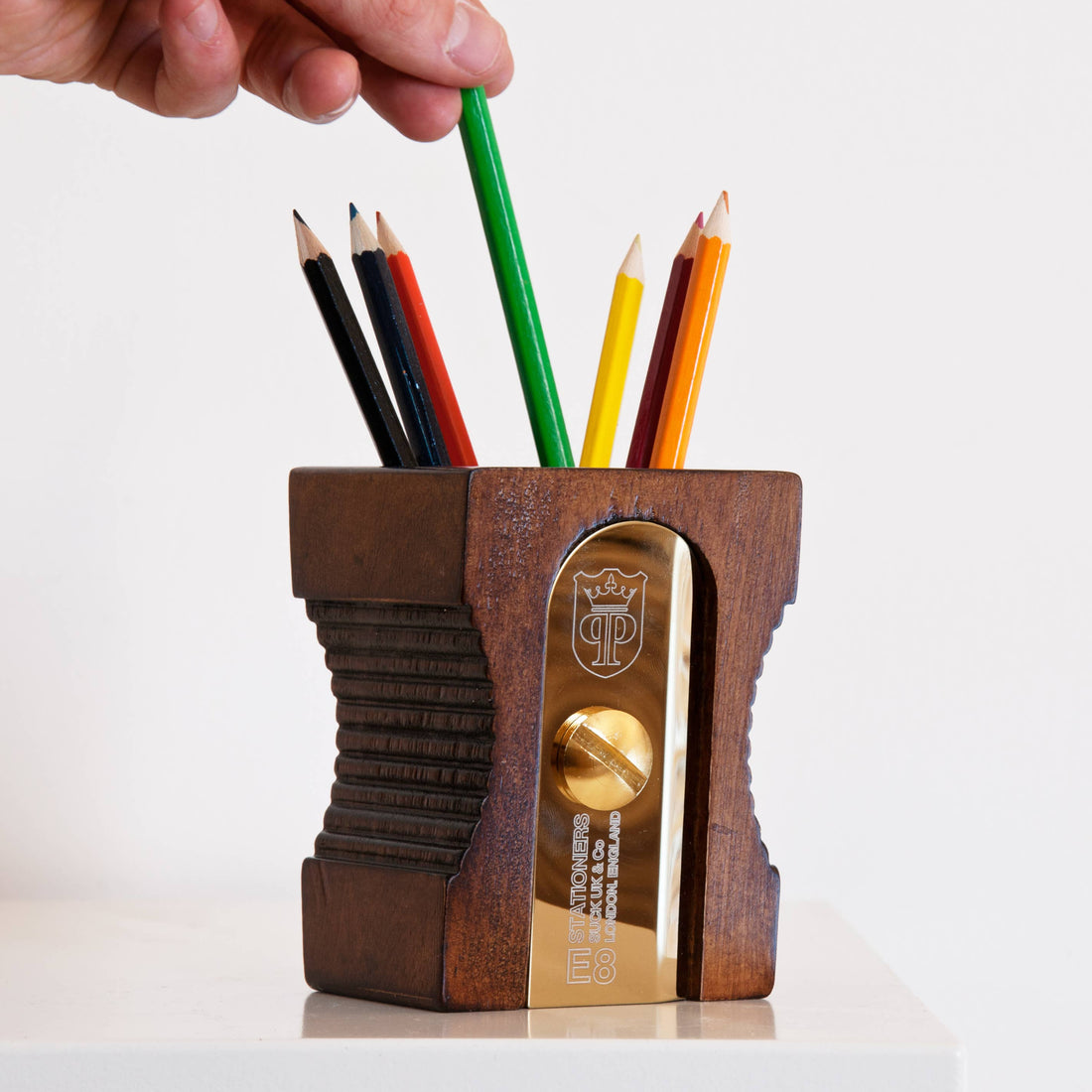 Dark Wooden Sharpener Desk Tidy